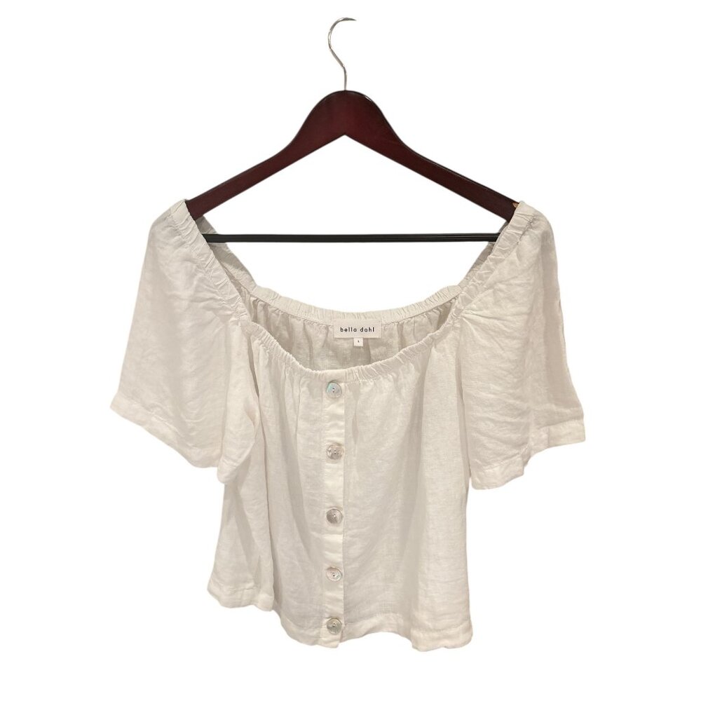 NWT Bella Dahl Off-Shoulder White Linen Button-Down Blouse Womens Size L